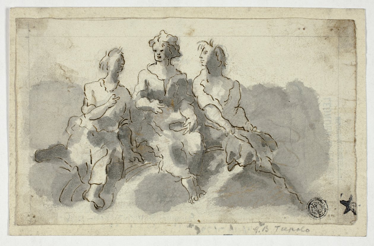 Tre figure sedute (recto); uomo seduto di profilo (verso) da Unknown Italian