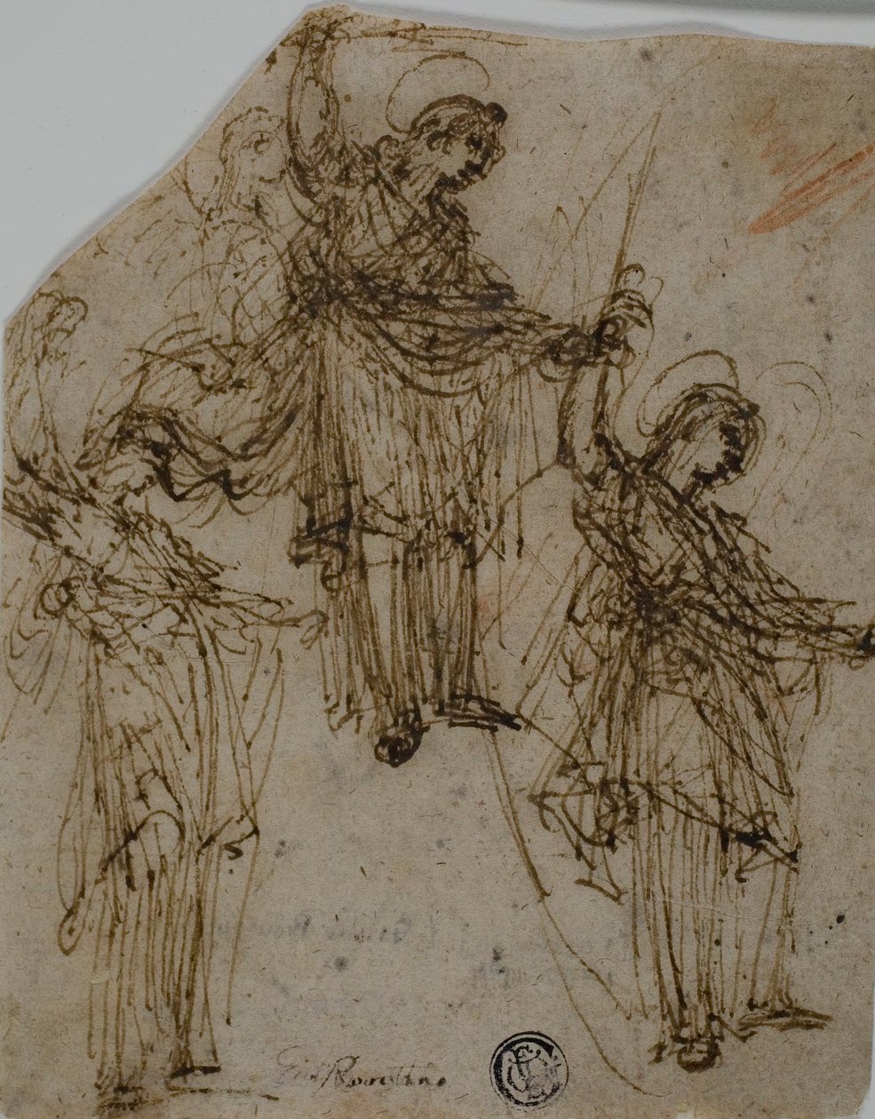 Schizzi di un santo in piedi che impugna una spada (recto); schizzi di figure e teste (verso) da Unknown Lombard