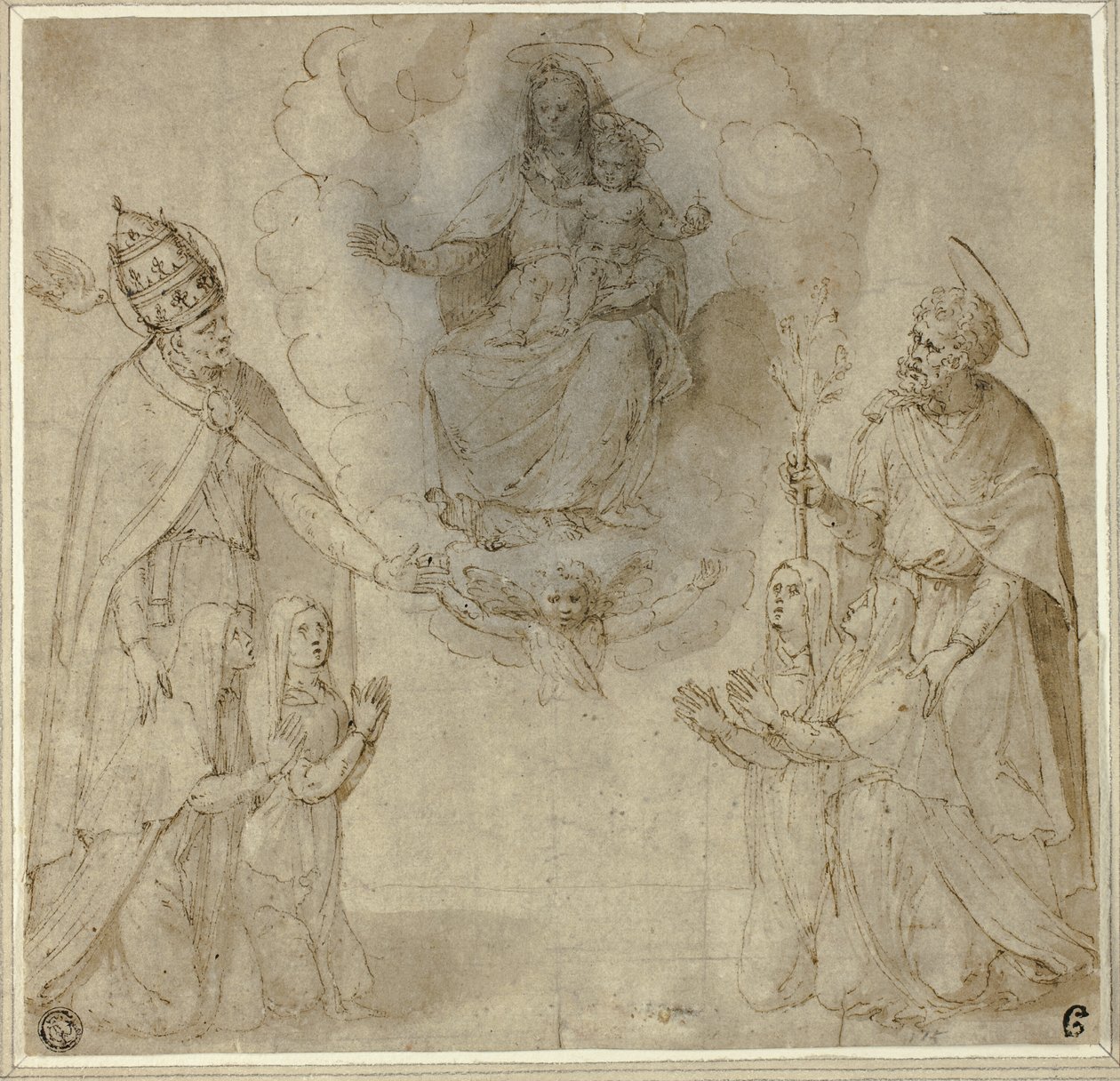 La Vergine e il Bambino davanti ai santi Fabiano (o Gregorio Magno) e Giuseppe da Unknown Sienese
