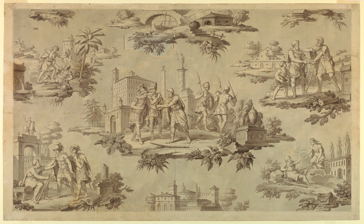 Disegno, cartone animato per la stampa su cotone: La vita di Belisaire [La Vie de Bélisaire], 1820 ca. da Unknown artistUnknown artist