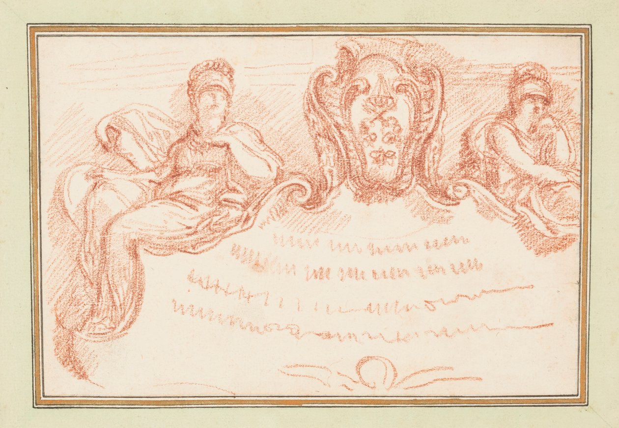 Disegno, particolare del soffitto con due figure sedute e stemma, 1759-70 ca. da Unknown artistUnknown artist