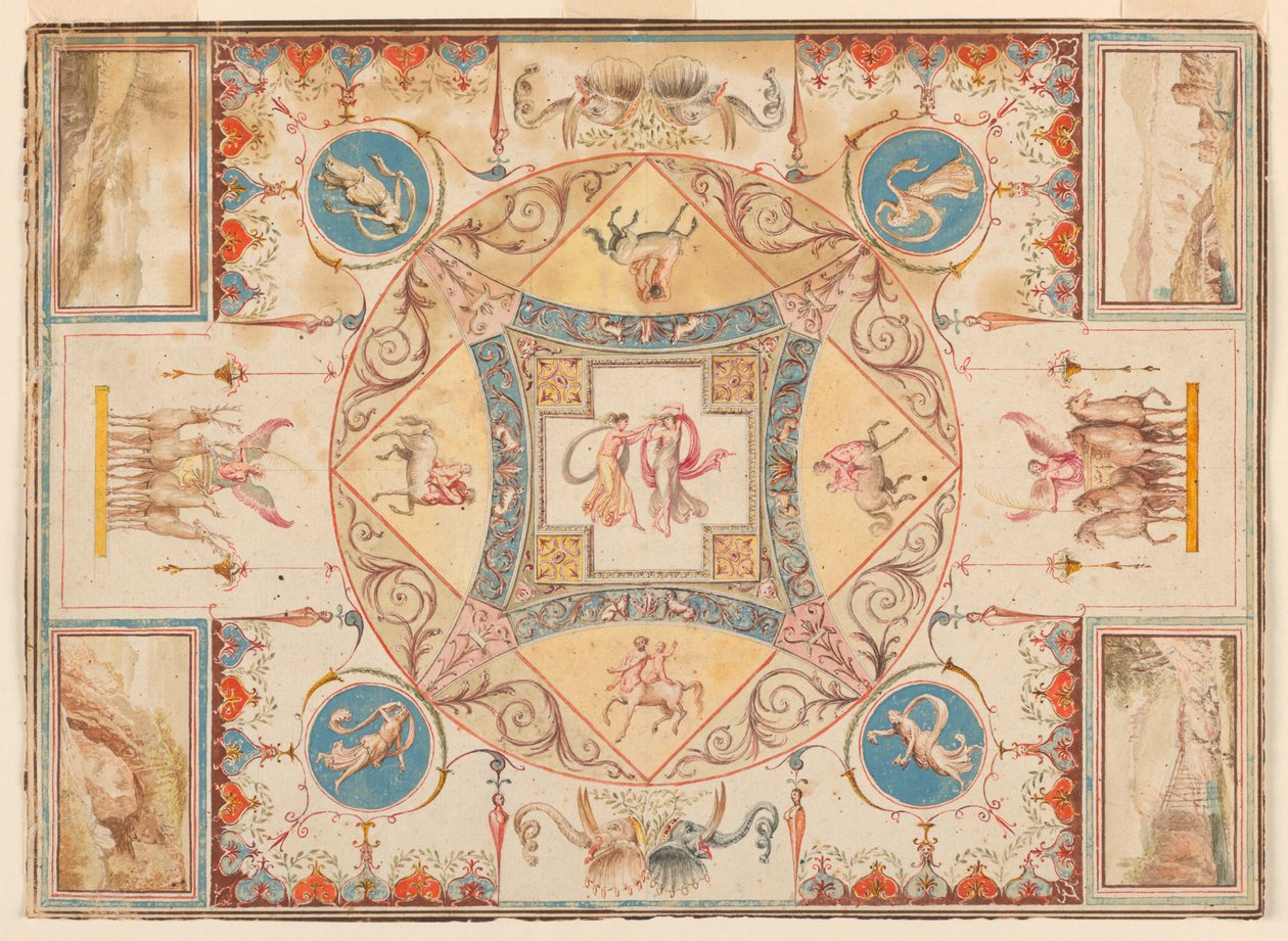 Disegno, soffitto di Villa Adriana con ninfe, centauri, cervi ed elefanti, 1785 ca. da Unknown artistUnknown artist