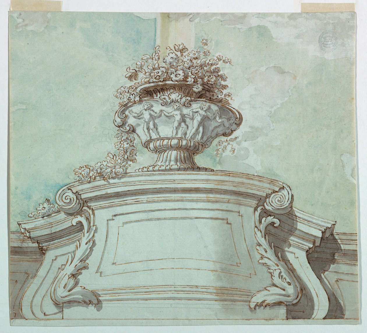 Disegno, pannello centrale per un soffitto, 1750-1800 da Unknown artistUnknown artist