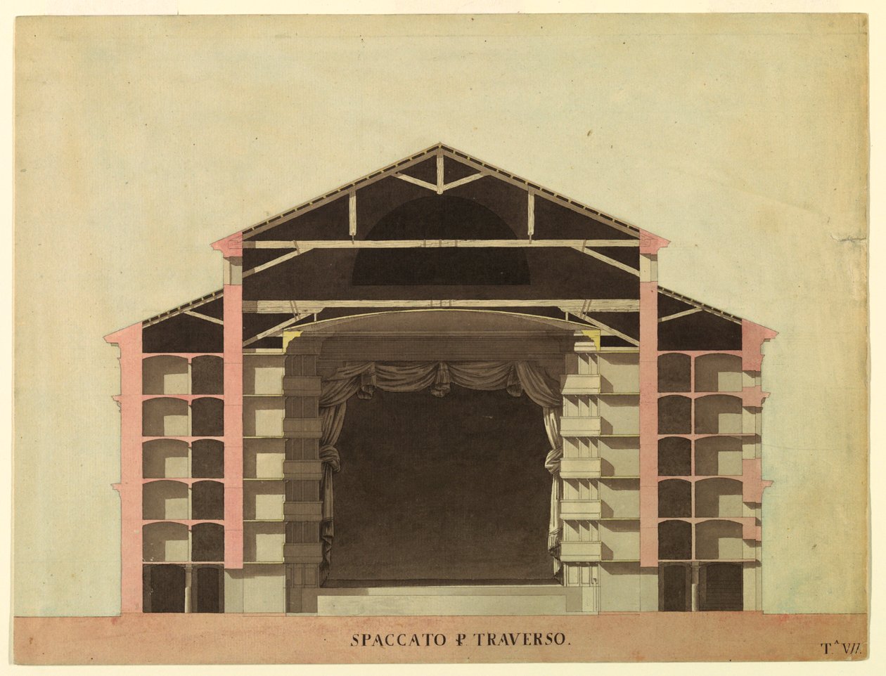 Disegno, Progetto di concorso per La Fenice di Venezia: Sezione trasversale, 1788 da Unknown artistUnknown artist