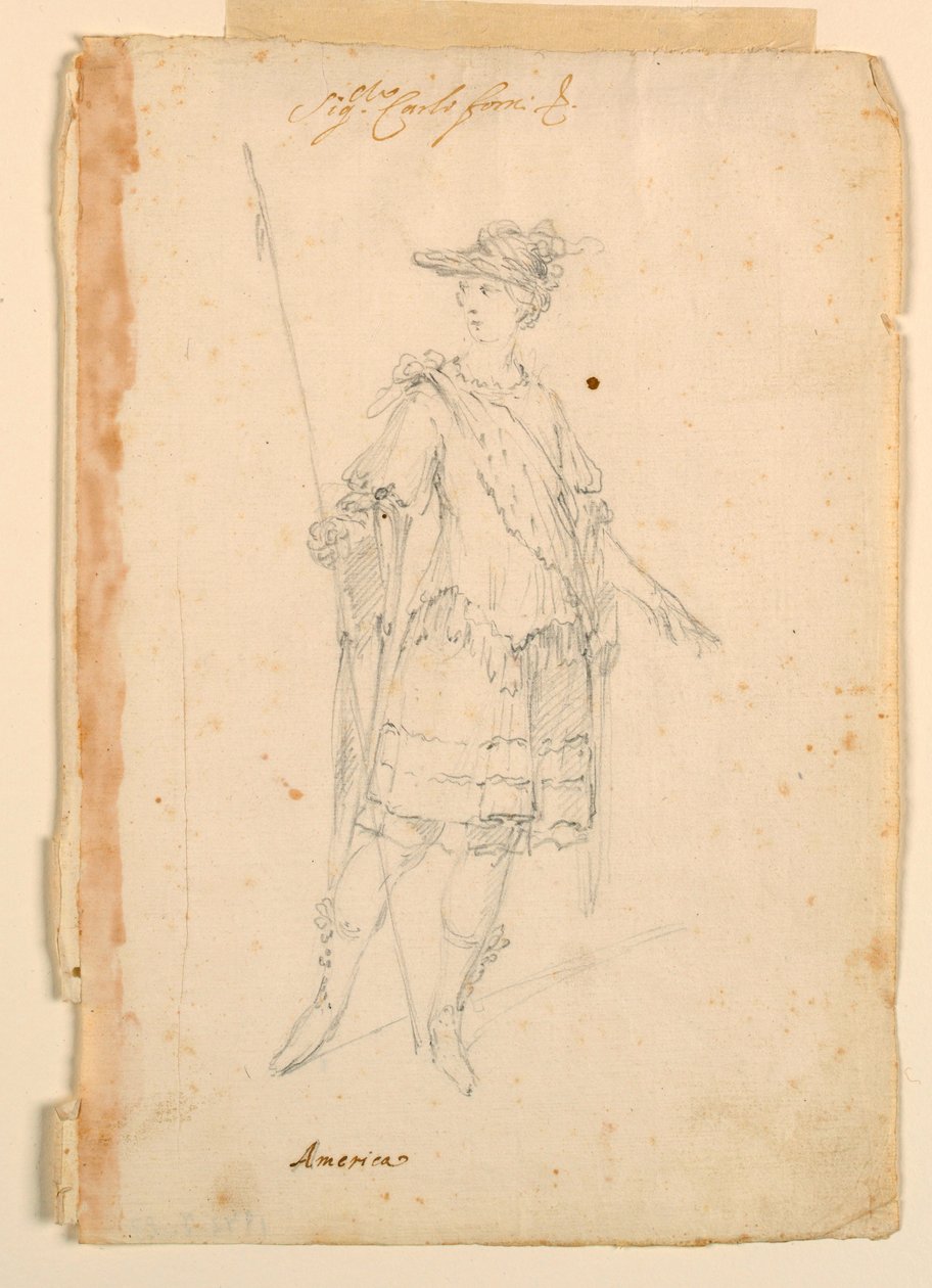 Disegno, Costume di scena: America per un balletto, 1720 ca. da Unknown artistUnknown artist