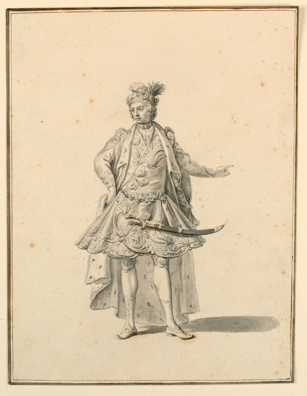 Disegno, Costumi: Principe persiano, per una produzione teatrale disegnata da Giuseppe Galli Bibiena, 1719 da Unknown artistUnknown artist