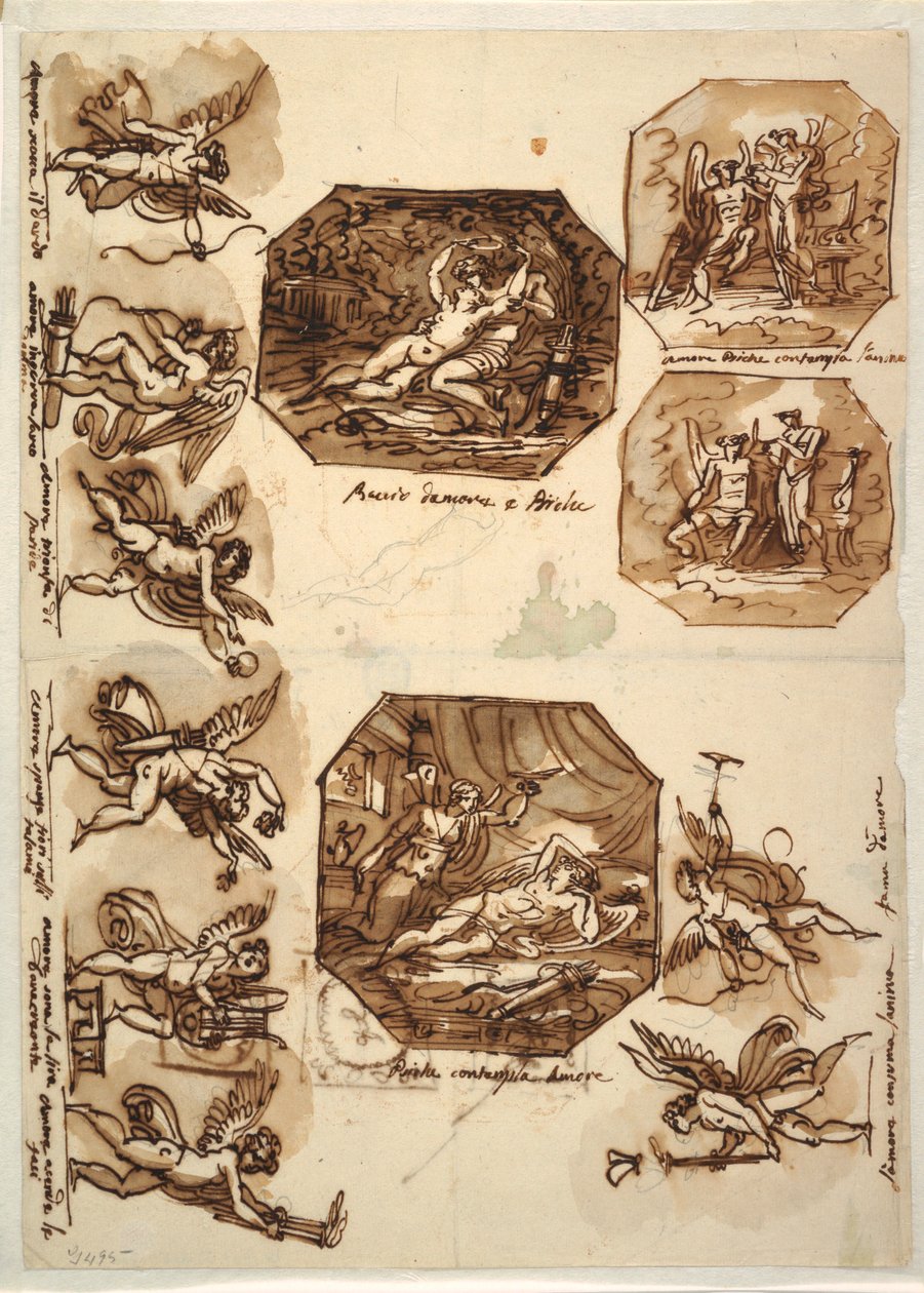 Disegno, Cupido e Psiche: Quattro ottagoni e otto disegni di Cupido, 1810-15 da Unknown artistUnknown artist