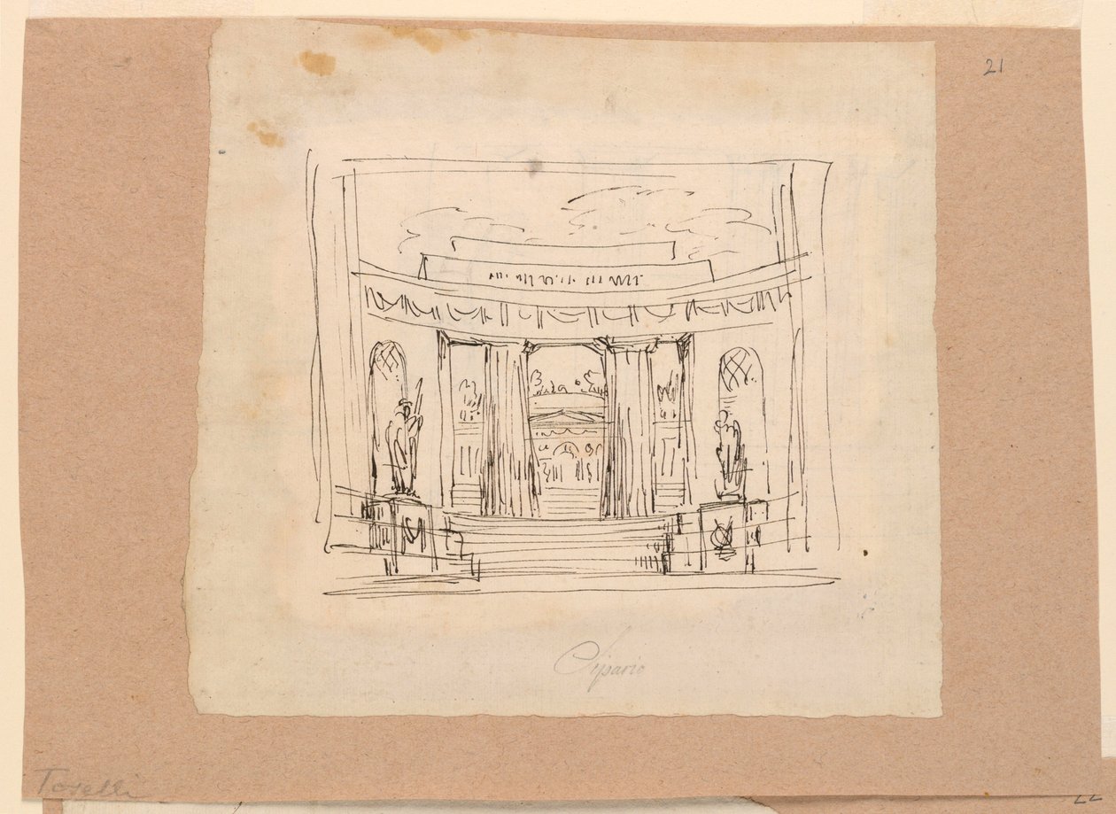 Disegno, progetto di tenda, portale curvilineo Architettura antica, inizio XIX secolo da Unknown artistUnknown artist