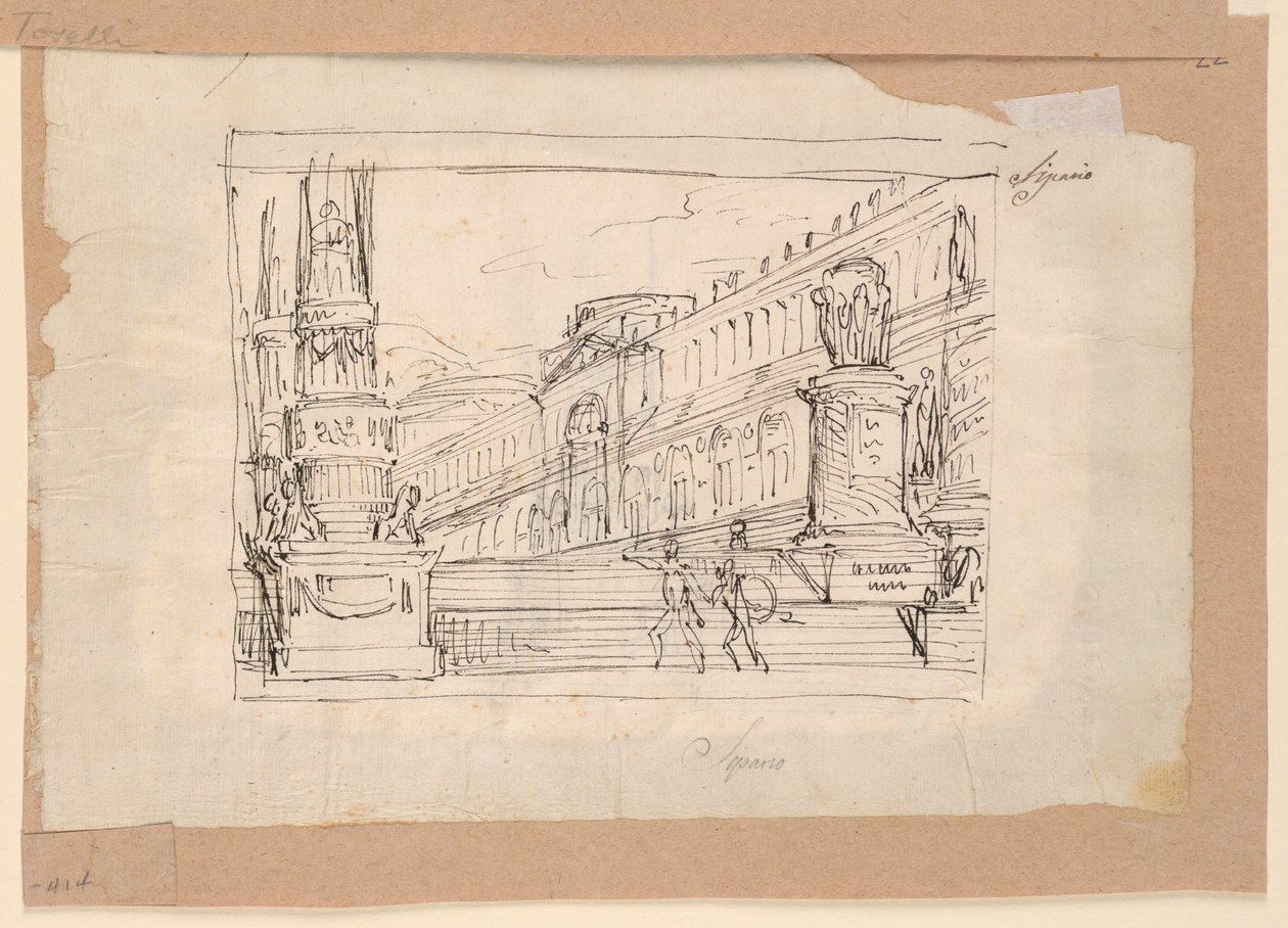 Disegno, progetto di tenda, soldati su una scalinata, inizio XIX secolo da Unknown artistUnknown artist