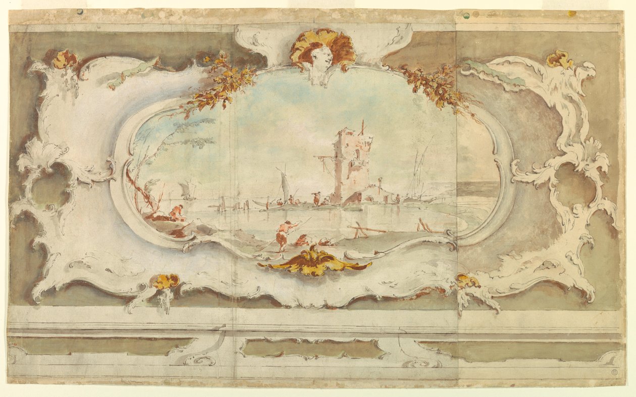 Disegno, cartiglio decorativo con paesaggio, 1770 ca. da Unknown artistUnknown artist