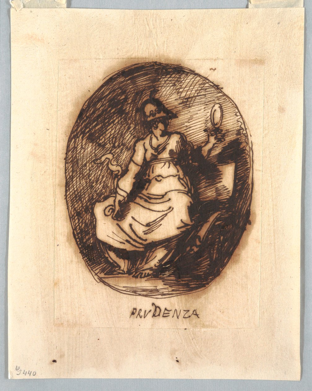 Disegno, Progetto decorativo con Prudenza in ovale, 1780 ca. da Unknown artistUnknown artist
