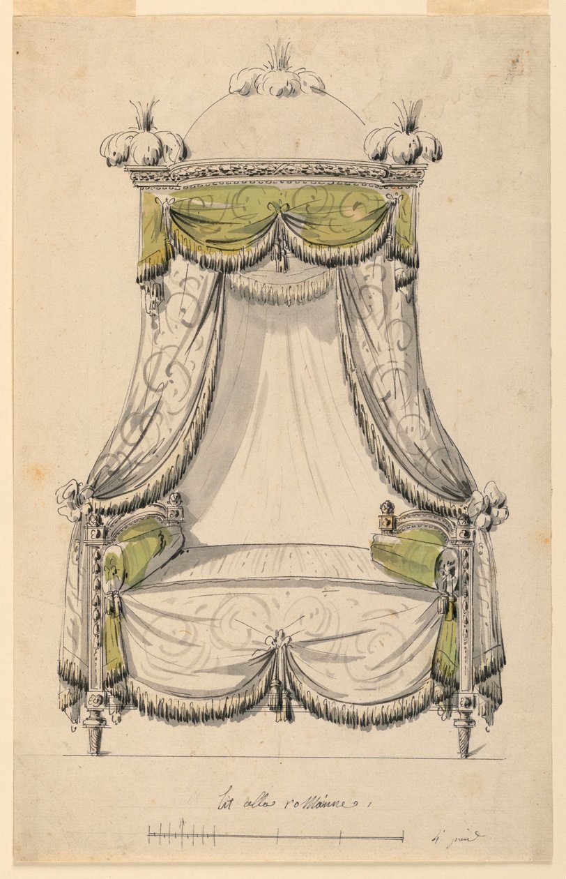 Disegno, Progetto per un letto in stile romano, 1780 da Unknown artistUnknown artist