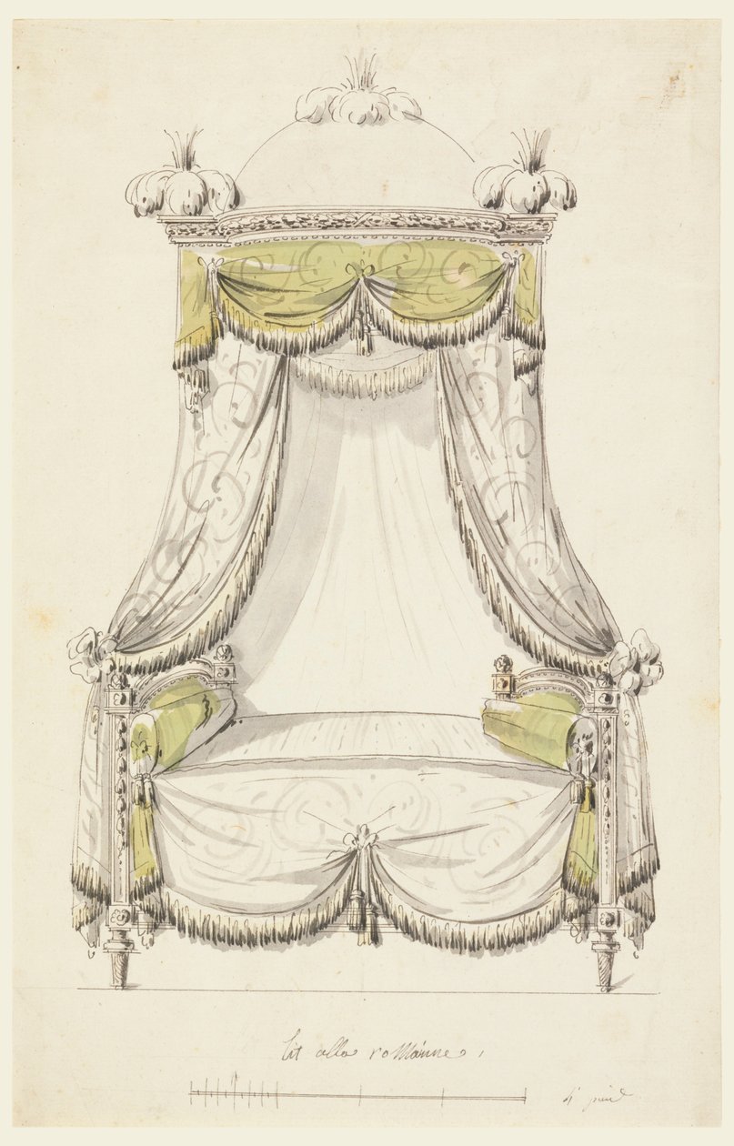 Disegno, Progetto per un letto in stile romano, 1780 da Unknown artistUnknown artist