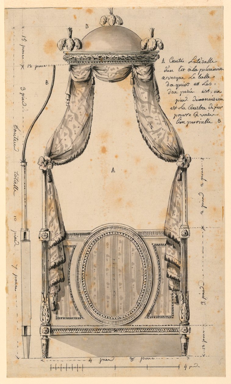 Disegno, progetto di un letto in stile polacco, 1780 da Unknown artistUnknown artist