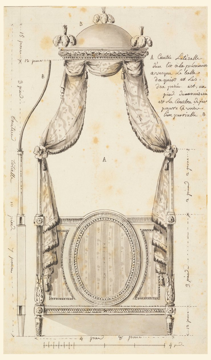 Disegno, progetto di un letto in stile polacco, 1780 da Unknown artistUnknown artist