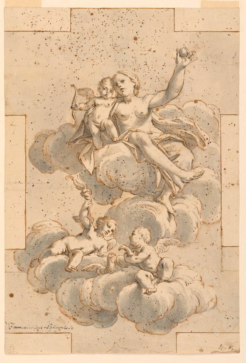 Disegno, progetto per un dipinto a soffitto, Venere, Cupido e Putti, 1700-29 da Unknown artistUnknown artist