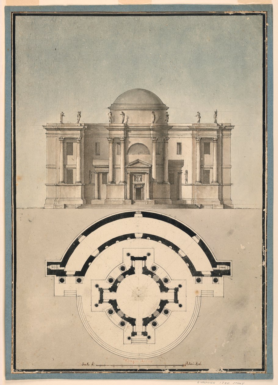Disegno, Progetto di un tempio classico con tempietto ed edicola semicircolare, 1780 ca. da Unknown artistUnknown artist
