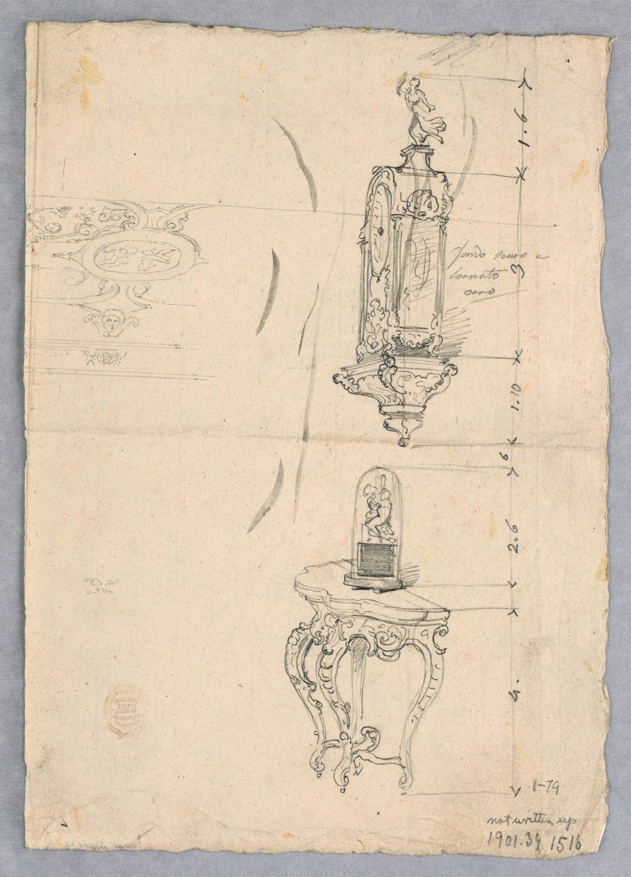 Disegno, Progetto di orologio e console, XVIII-XIX secolo da Unknown artistUnknown artist