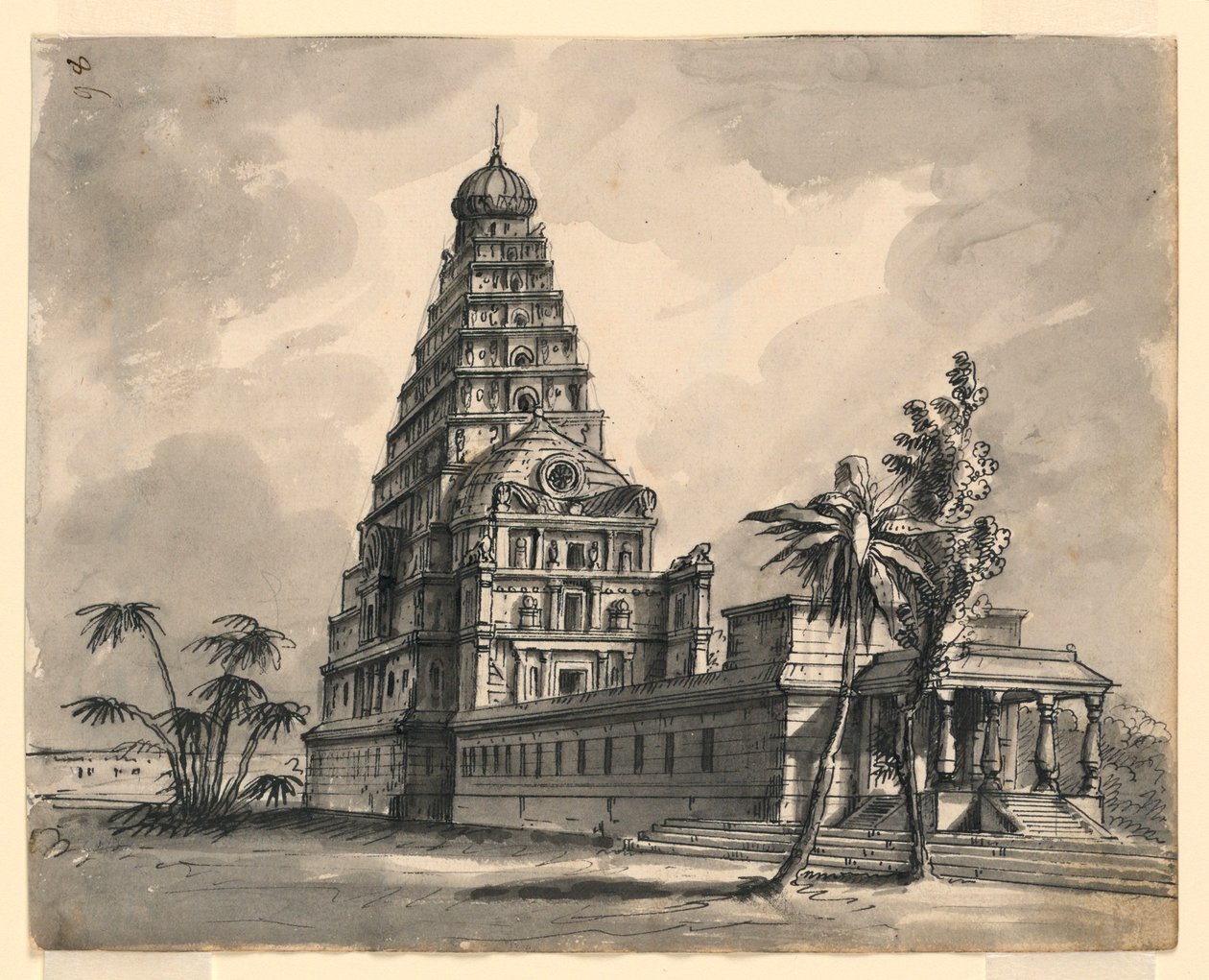 Disegno, scenografia, veduta di un tempio indiano, inizio XIX secolo da Unknown artistUnknown artist