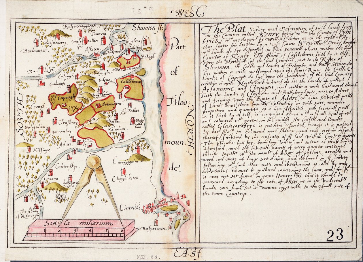 Mappa del XVI secolo della contea di Limerick, Irlanda, c.1588 da Unknown artist
