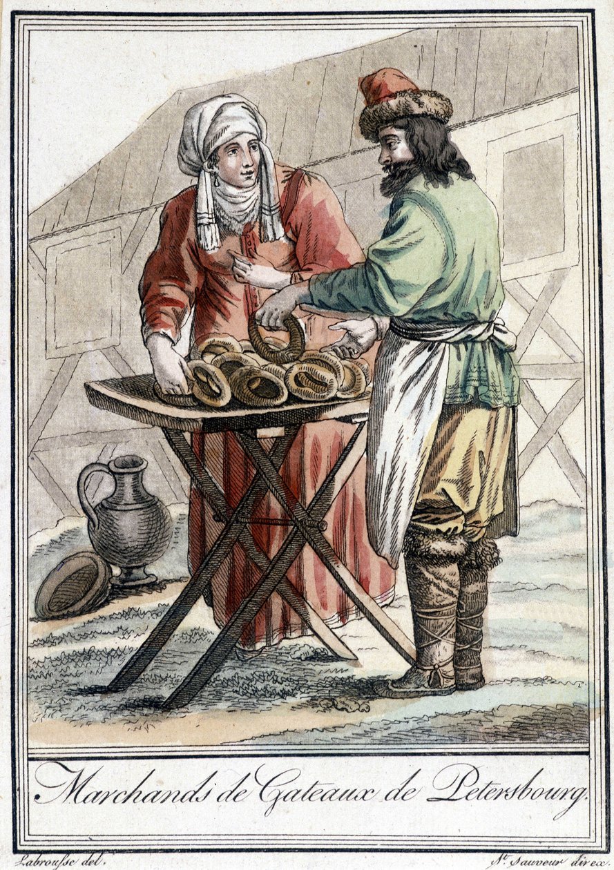 Piatto del XIX secolo raffigurante un uomo russo, venditore di dolci a Pietroburgo da Unknown artist