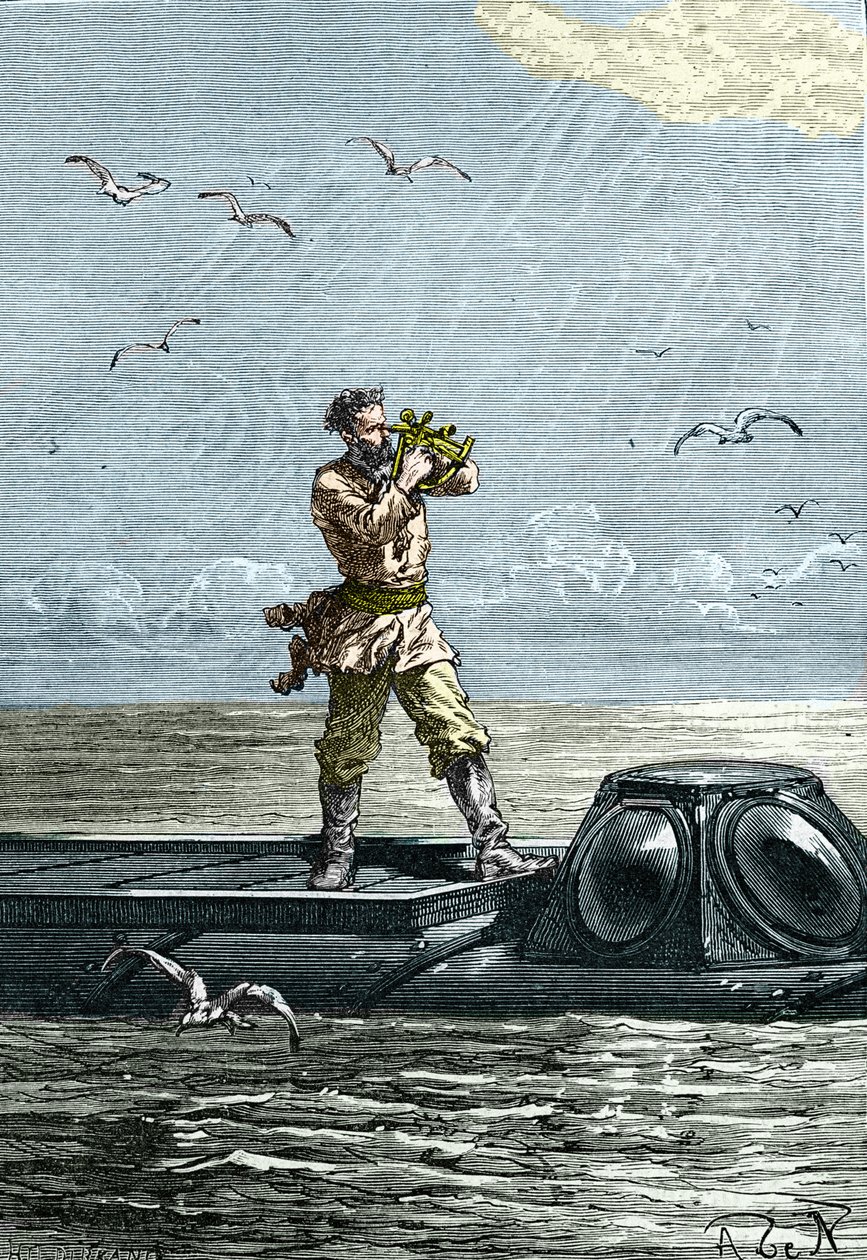 20.000 leghe sotto i mari. Capitano Nemo sul sottomarino "Nautilus". Illustrazione dal romanzo di Jules Verne "Ventimila leghe sotto i mari" da Unknown artist
