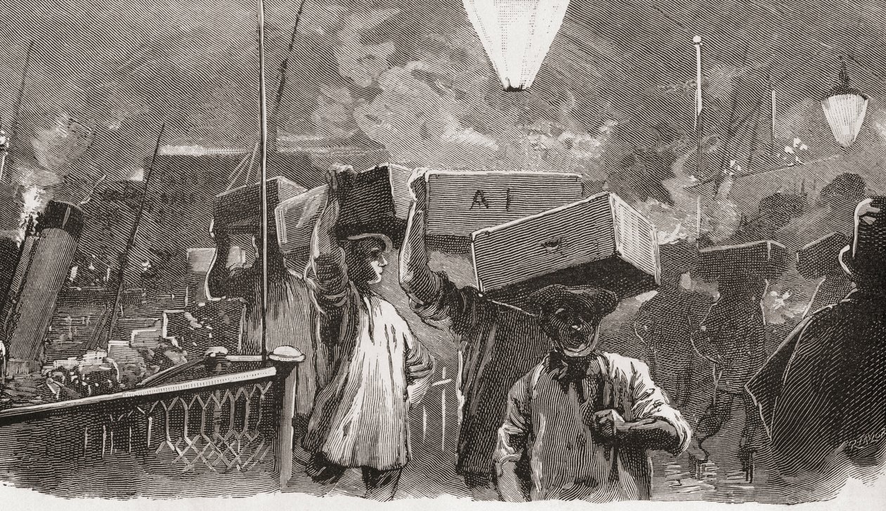 5 A. M. al mercato del pesce di Billingsgate, Londra, Inghilterra nel XIX secolo da Unknown artist