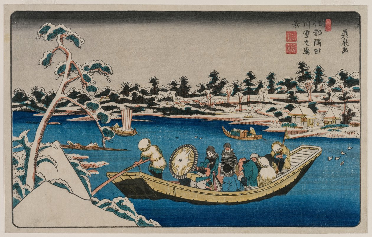 Vista Distante della Neve sul Fiume Sumida a Edo da Unknown artist