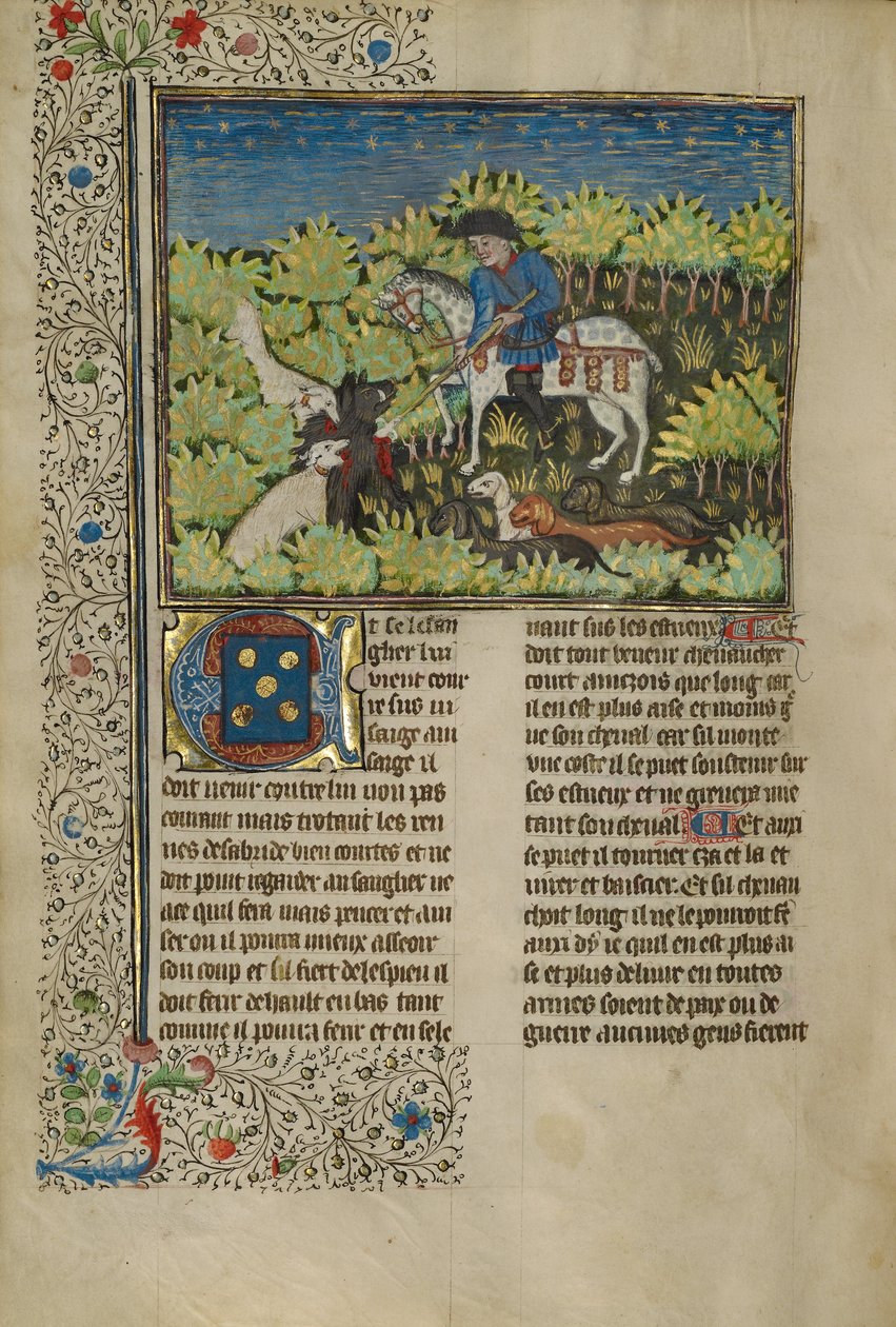 Un cacciatore e i cani che uccidono un cinghiale da Unknown artist