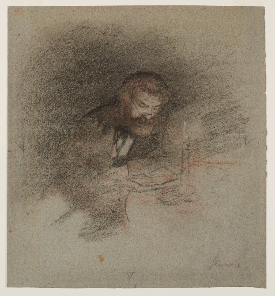 Un uomo che legge alla luce di una candela da Unknown artist