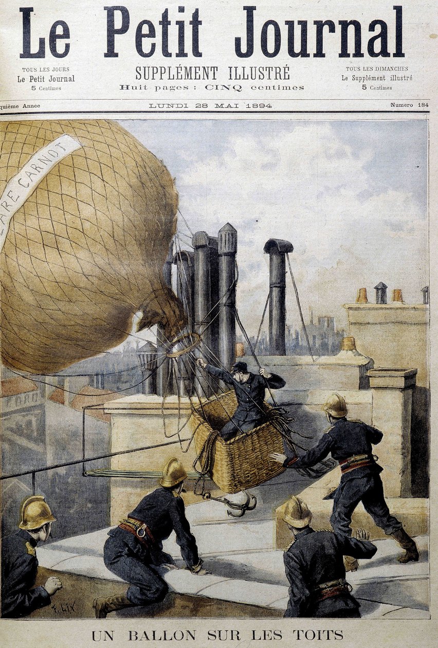 Un pallone sui tetti: salvataggio dei Vigili del fuoco - in Le Petite Journal da Unknown artist