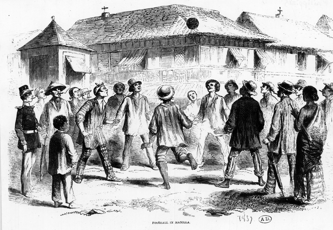 Una partita di calcio a Manila (Filippine) - incisione da Unknown artist
