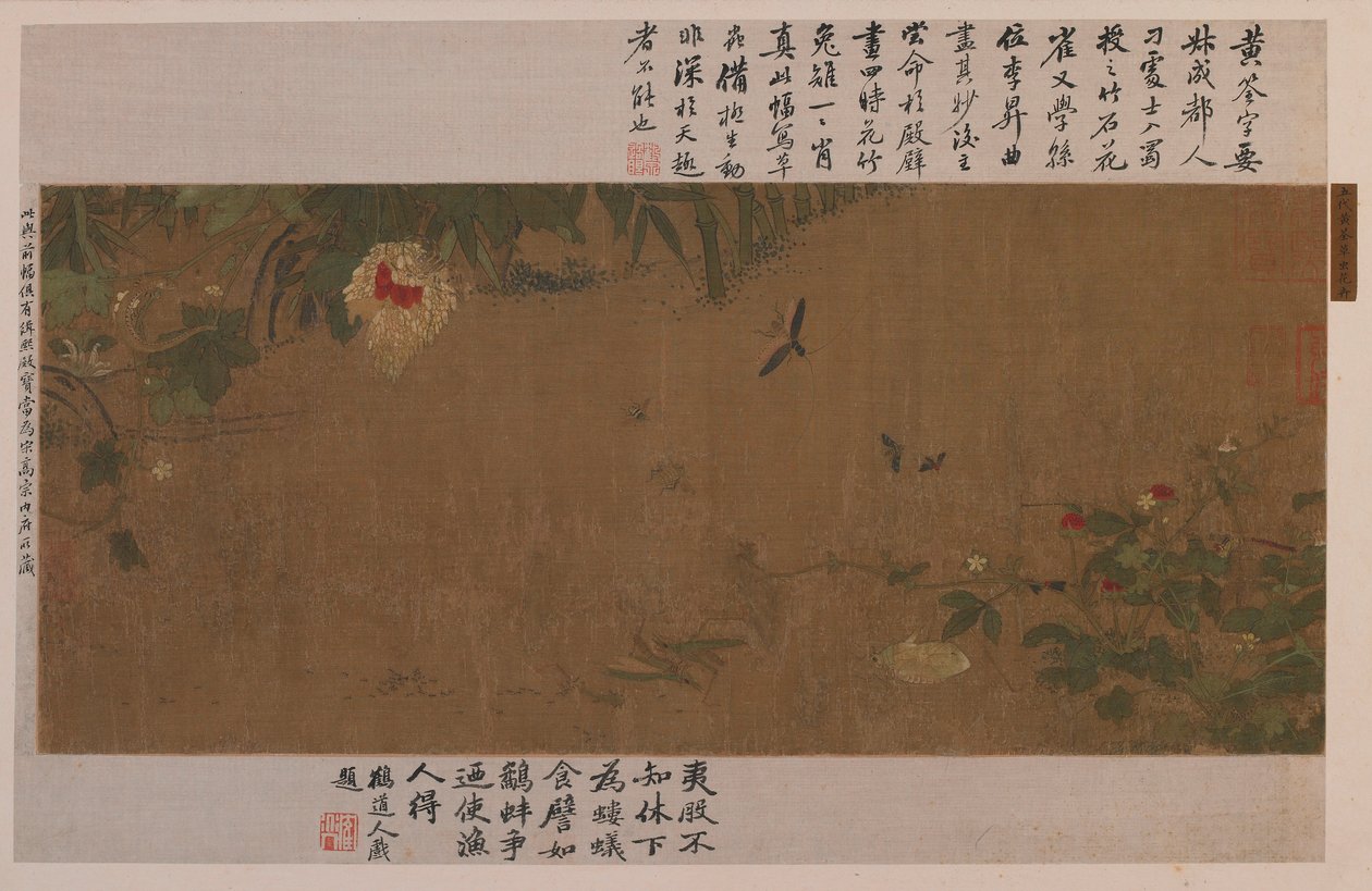 Un giardino: fiori, cavallette combattenti, formiche e altri insetti da Unknown artist