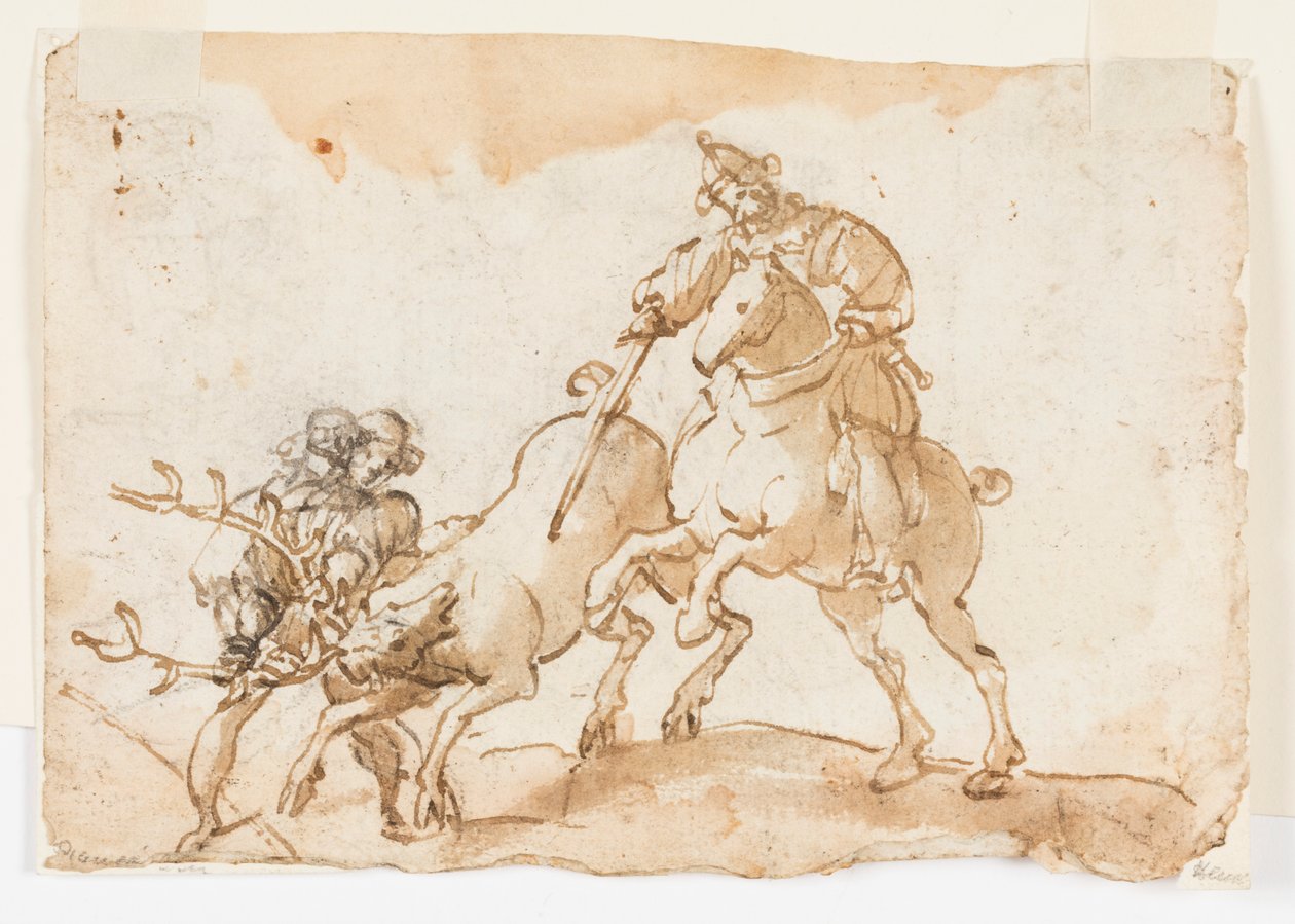 Un cavaliere che uccide un cervo, disegno preliminare per La caccia al cervo dell
