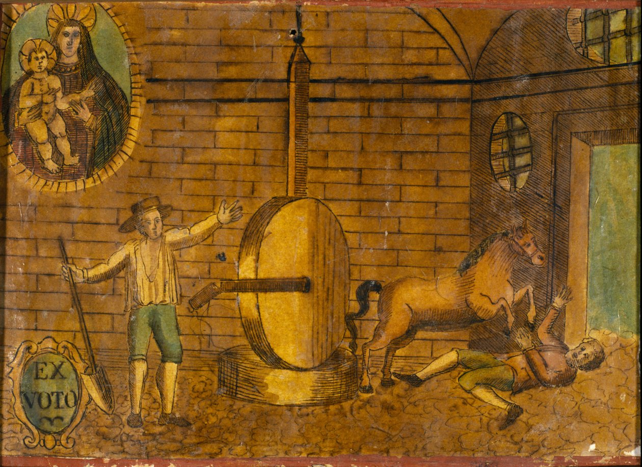 Un uomo rovesciato da un cavallo, ex voto della fine del XVIII secolo da Unknown artist