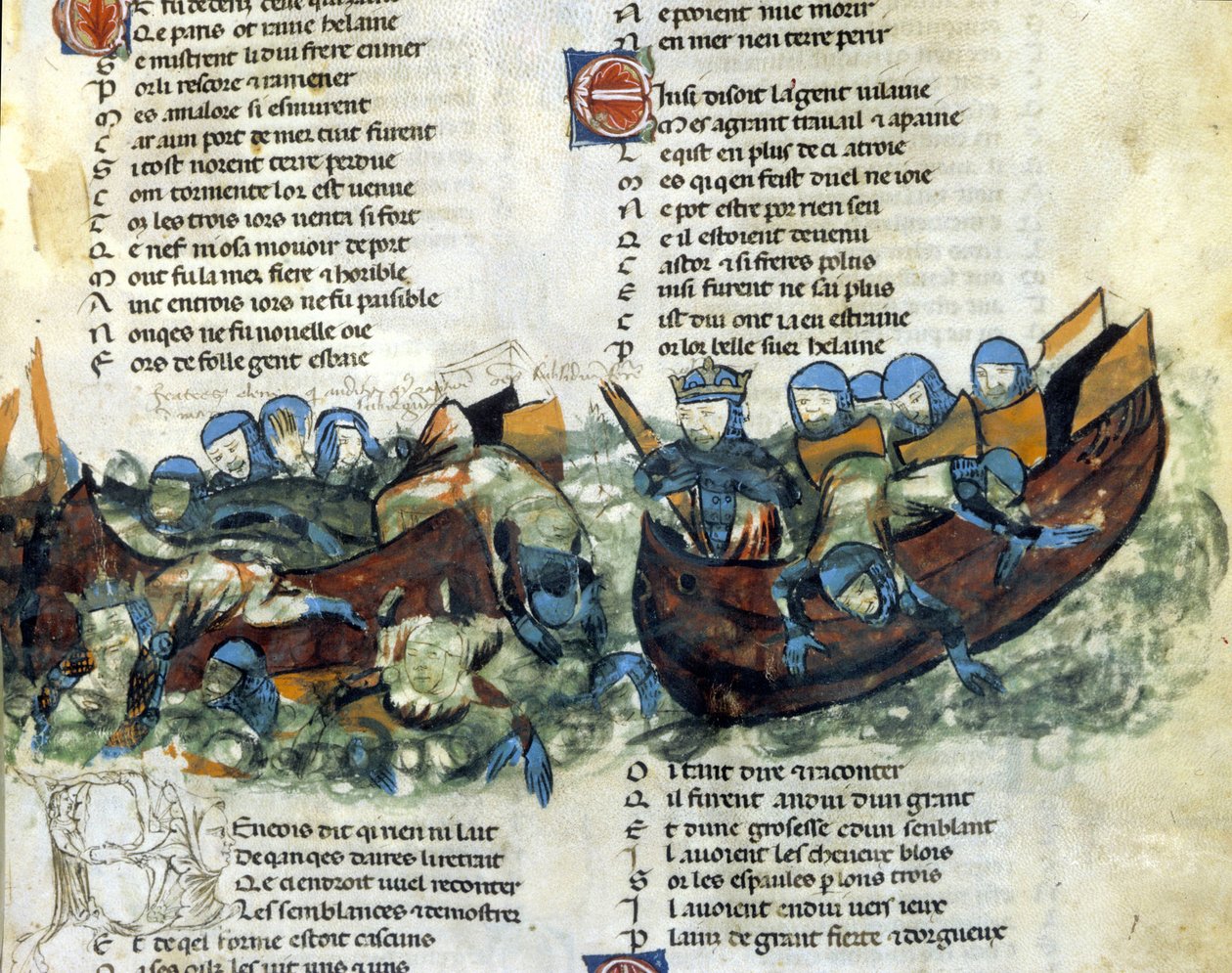 Una battaglia navale. Miniatura del XIII secolo da Unknown artist