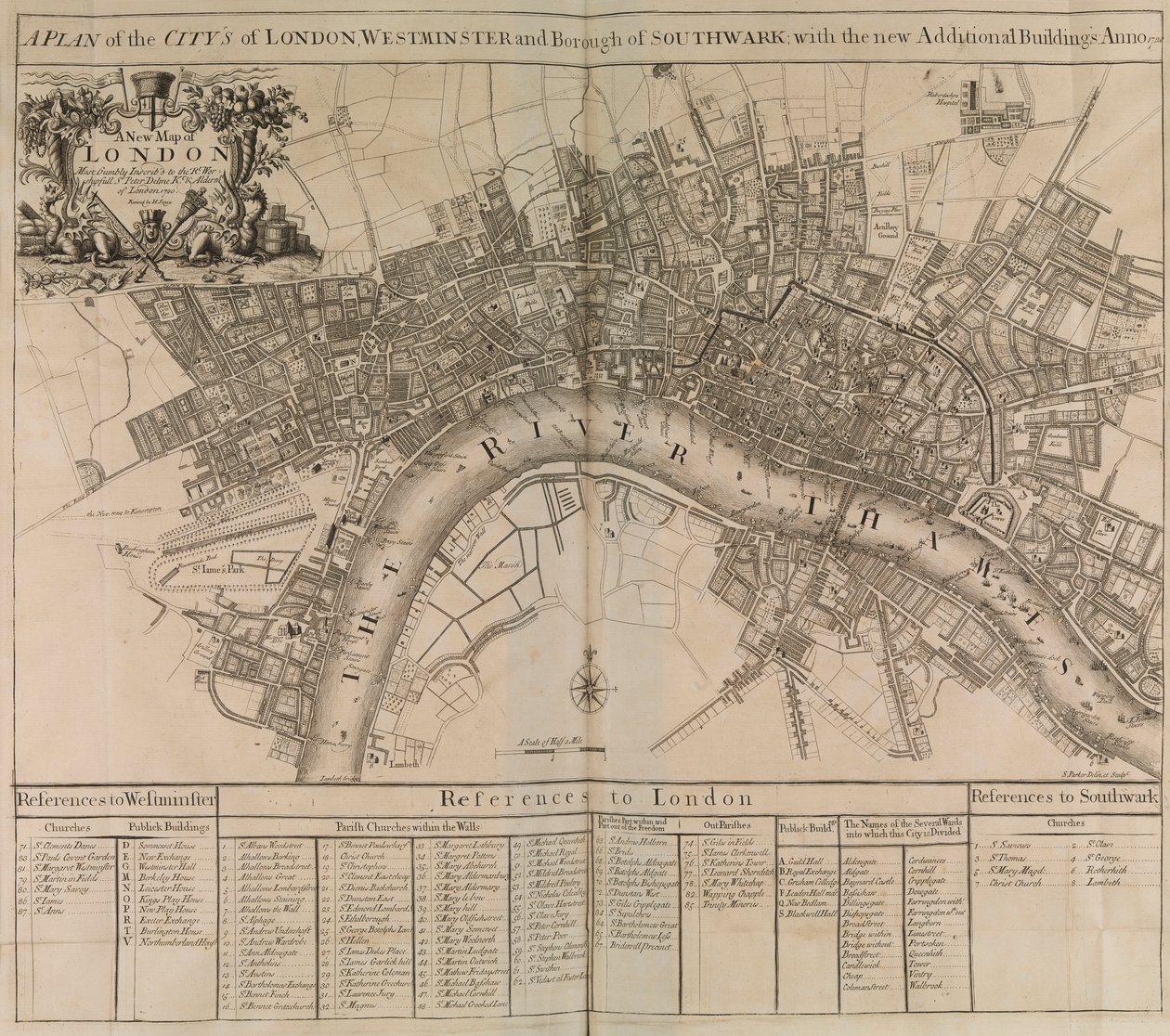 Piano della città di Londra, Westminster, borgo di Southwark e il fiume Tamigi da Unknown artist