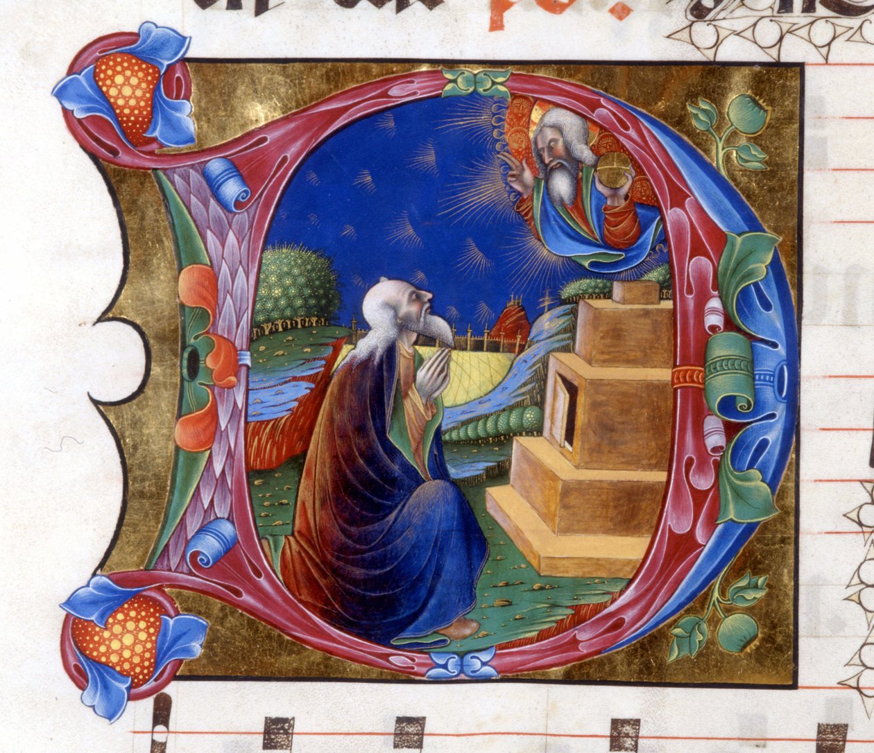 Abramo è invitato dal Signore a lasciare la sua terra. Miniatura da un coro del XV secolo ("civitatis" di Sant