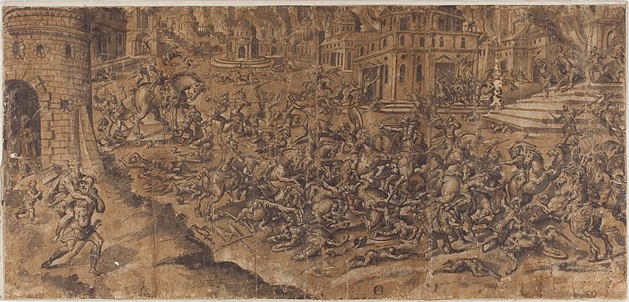 Enea lascia la città di Troia in fiamme da Unknown artist