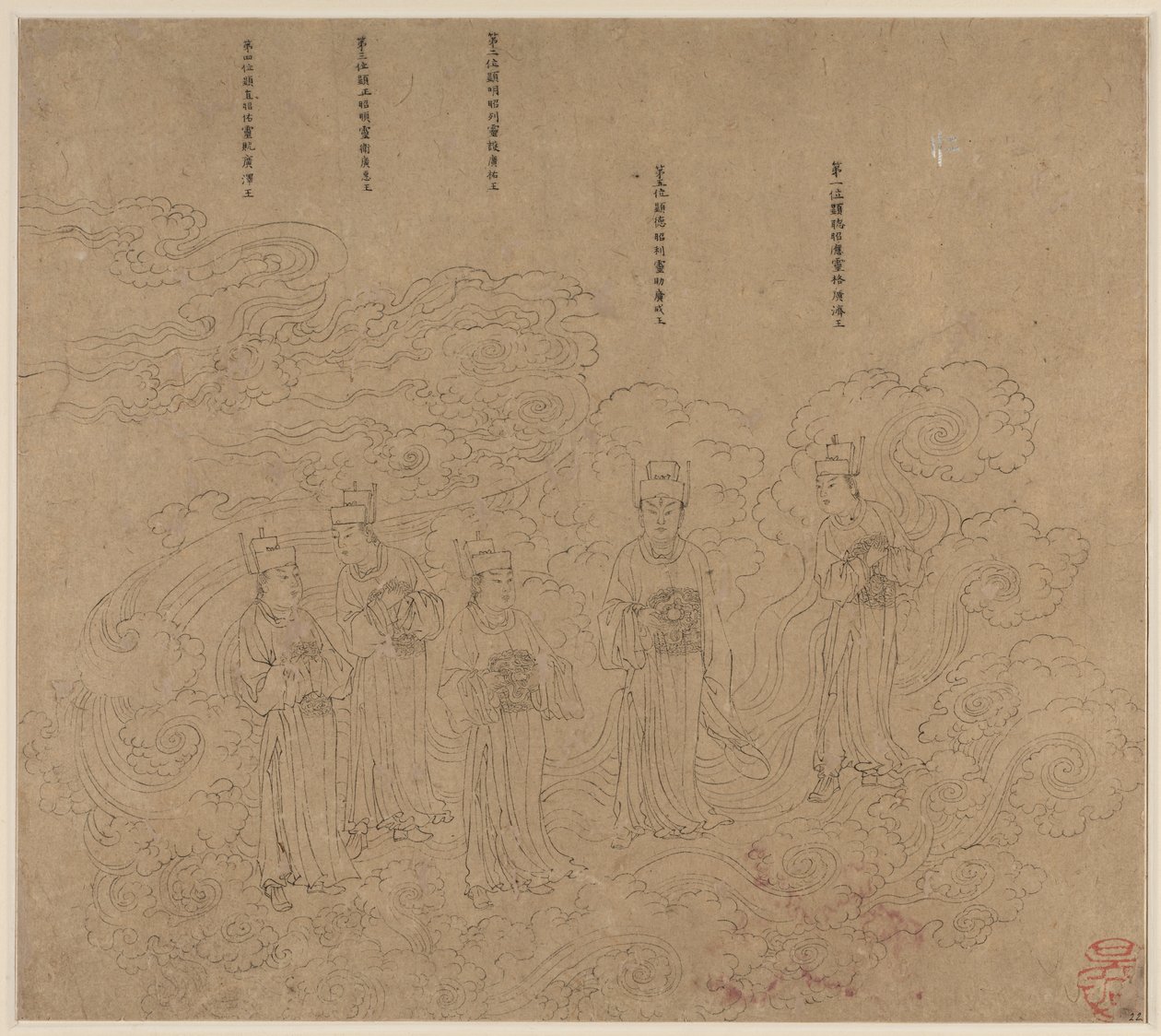 Album di Temi Taoisti e Buddhisti: Processione di Divinità Taoiste: Foglia 22 da Unknown artist