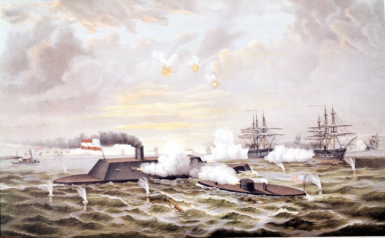 Guerra Civile Americana (1861 - 1865): Battaglia navale di Hampton Roads (Virginia) 08-09 marzo da Unknown artist
