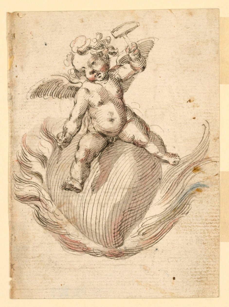 Un angelo che martella uno scalpello in una bestia ardente da Unknown artist