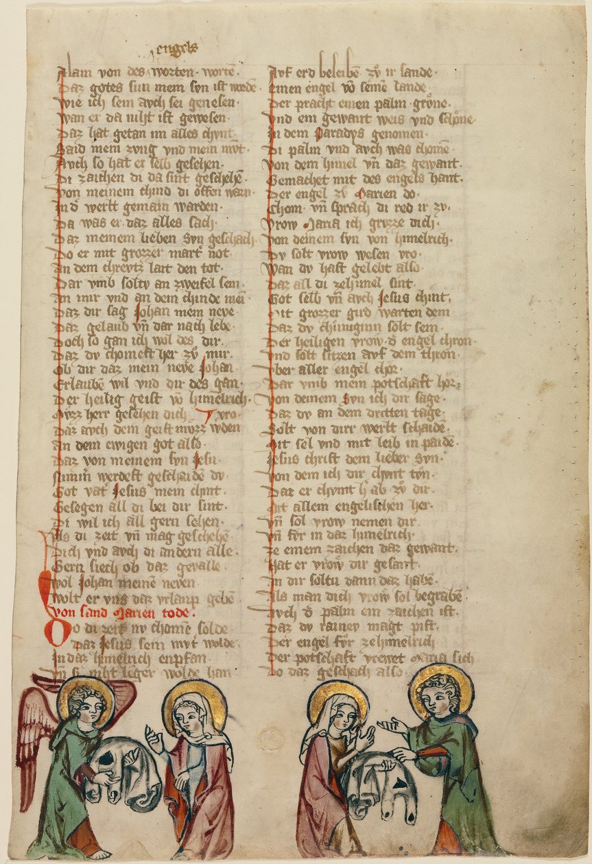 Un angelo presenta alla Vergine la veste funeraria di Cristo; la Vergine mostra la veste a San Giovanni da Unknown artist