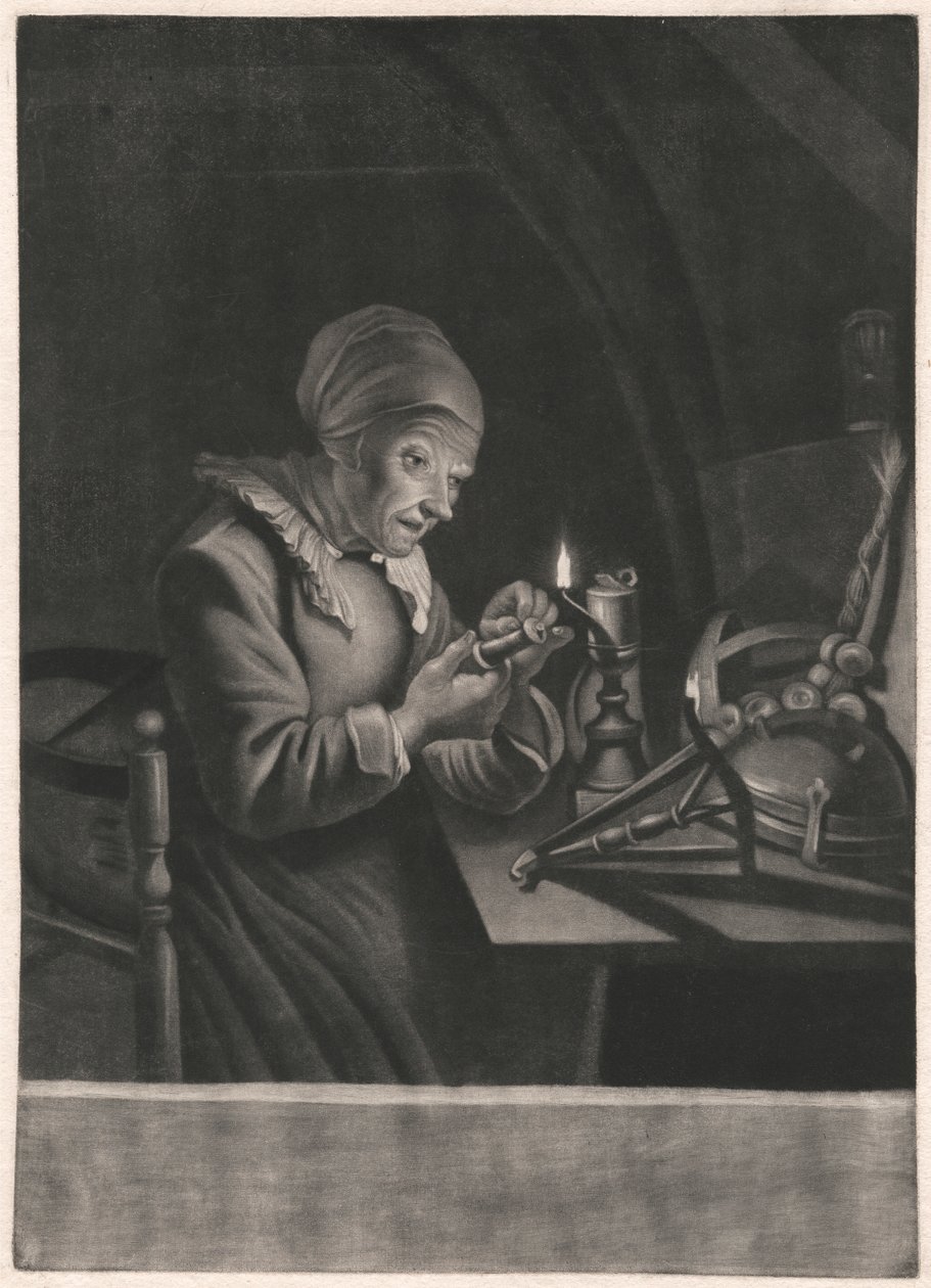 Una Vecchia Ripara il Suo Filatoio da Unknown artist