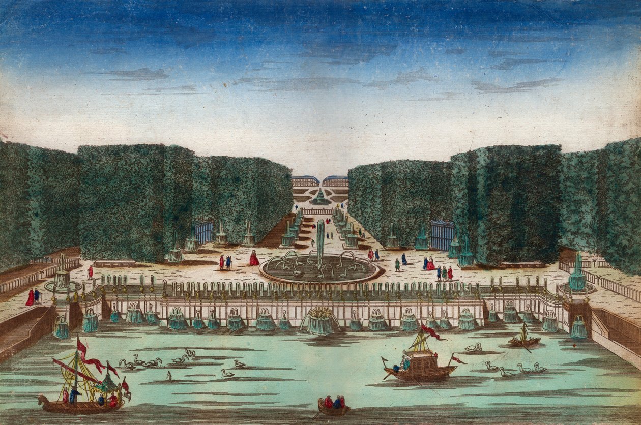 Aquae Lapsus in Hortis Versalicis - Veduta ottica che rappresenta le cascate di Versailles nel XVIII secolo - Illustrazione intorno al 1760 da Unknown artist