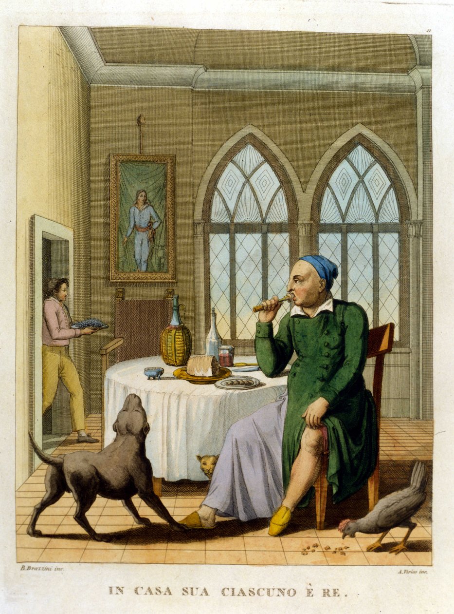"A casa, ognuno è re." Illustrazione da una raccolta di proverbi del XVIII secolo da Unknown artist