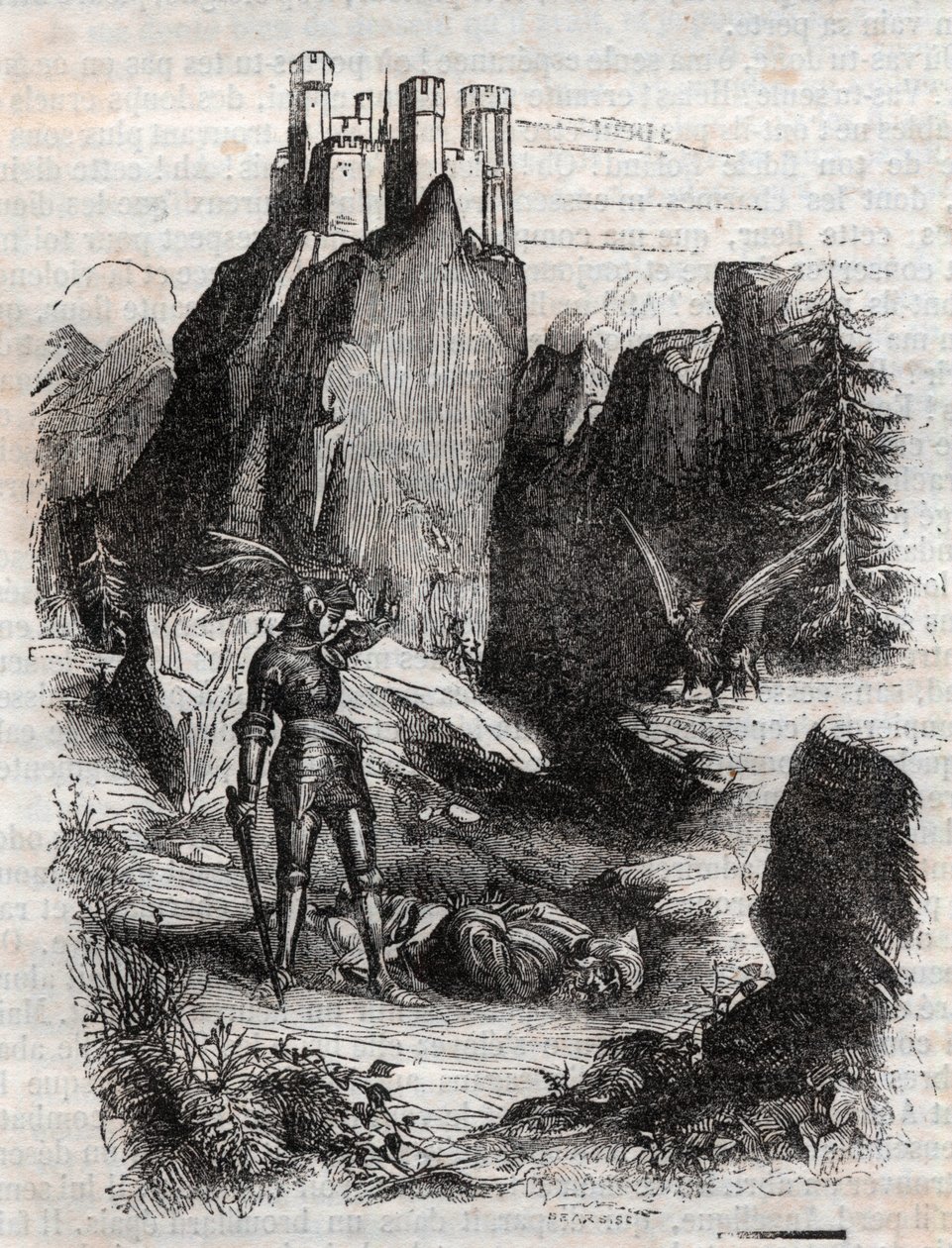 Atlante sconfitto da Bradamante - incisione del 1851 da “Orlando Furioso” da Unknown artist