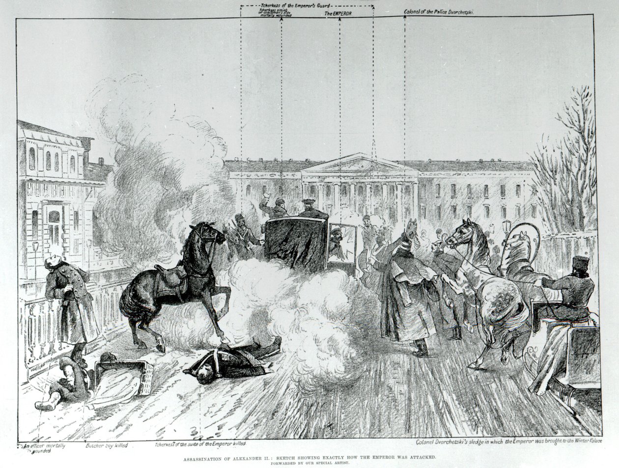 Attentato allo zar Alessandro II (1818 - 1881) nel 1881. da Unknown artist
