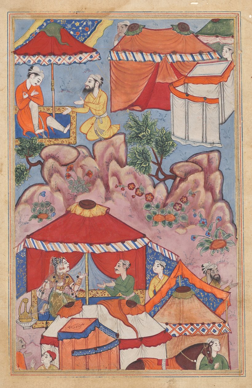 Bashir confida il suo amore per Habbaza a un amico arabo e lo manda da lei con un messaggio, da un Tuti-nama (Tales of a Parrot): Ventiquattresima Notte da Unknown artist
