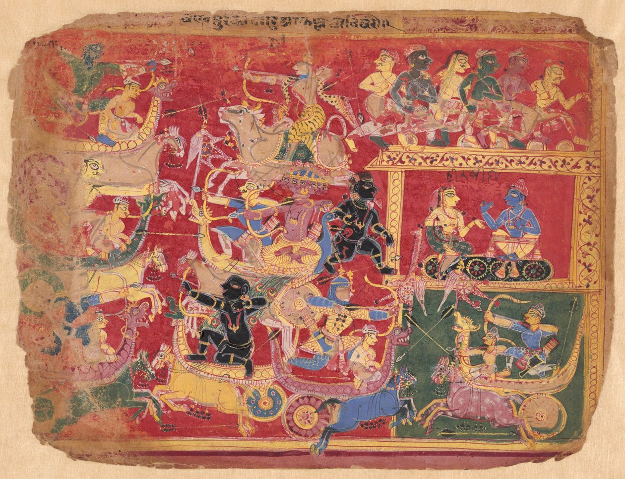 Battaglia delle forze di Krishna e Bana, da una copia del Bhagavat Purana disperso da Unknown artist